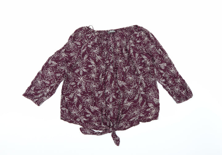 Yessica Womens Purple Floral Chiffon Basic Blouse Size 14