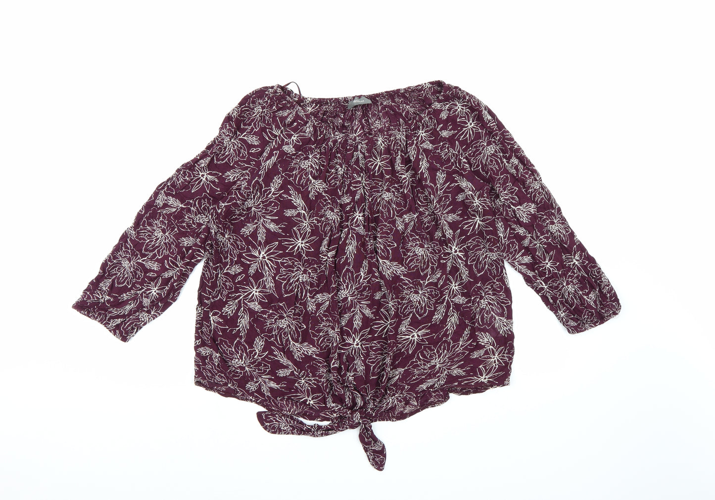 Yessica Womens Purple Floral Chiffon Basic Blouse Size 14