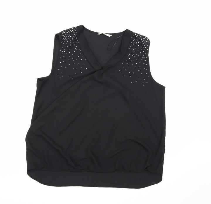 George Womens Black Chiffon Basic Blouse Size 16