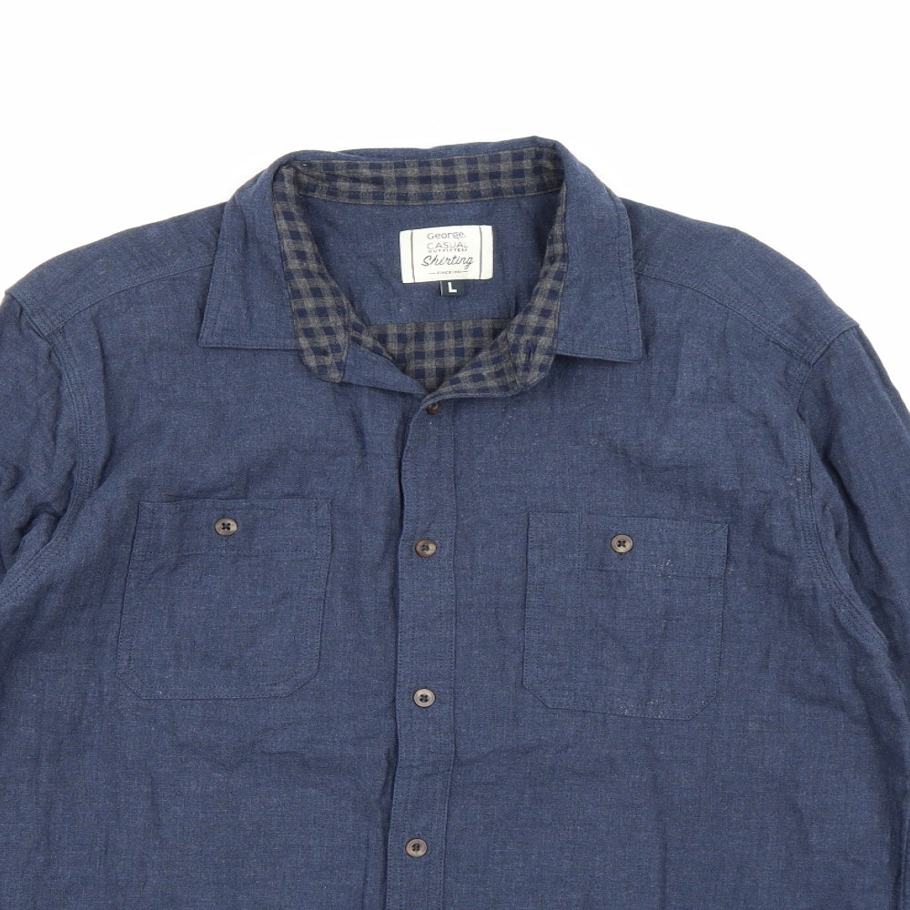 George Mens Blue    Button-Up Size L