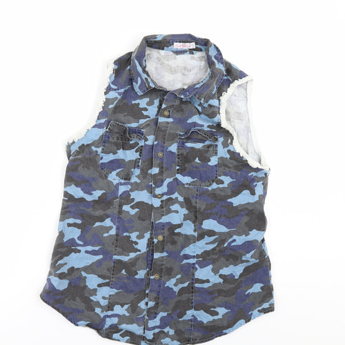 lilly white Womens Blue Camouflage  Tunic Button-Up Size M