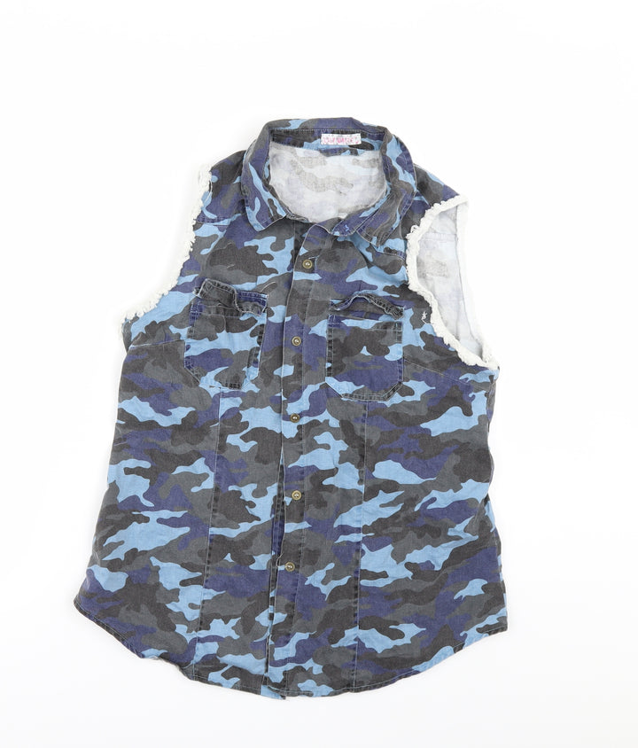lilly white Womens Blue Camouflage  Tunic Button-Up Size M