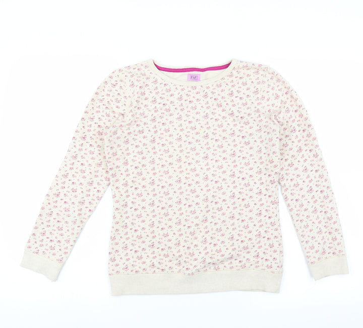 F&F Girls Beige Floral Pullover Sweatshirt Size 12-13 Years