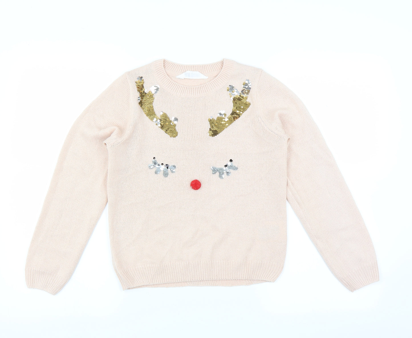 H&M Girls Pink   Pullover Jumper Size 10-11 Years  - CHRISTMAS
