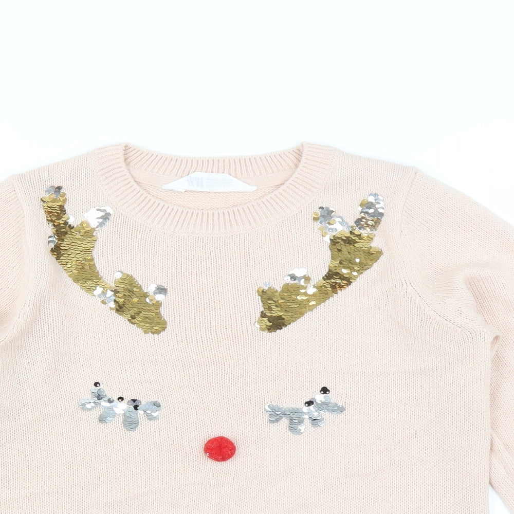 H&M Girls Pink   Pullover Jumper Size 10-11 Years  - CHRISTMAS
