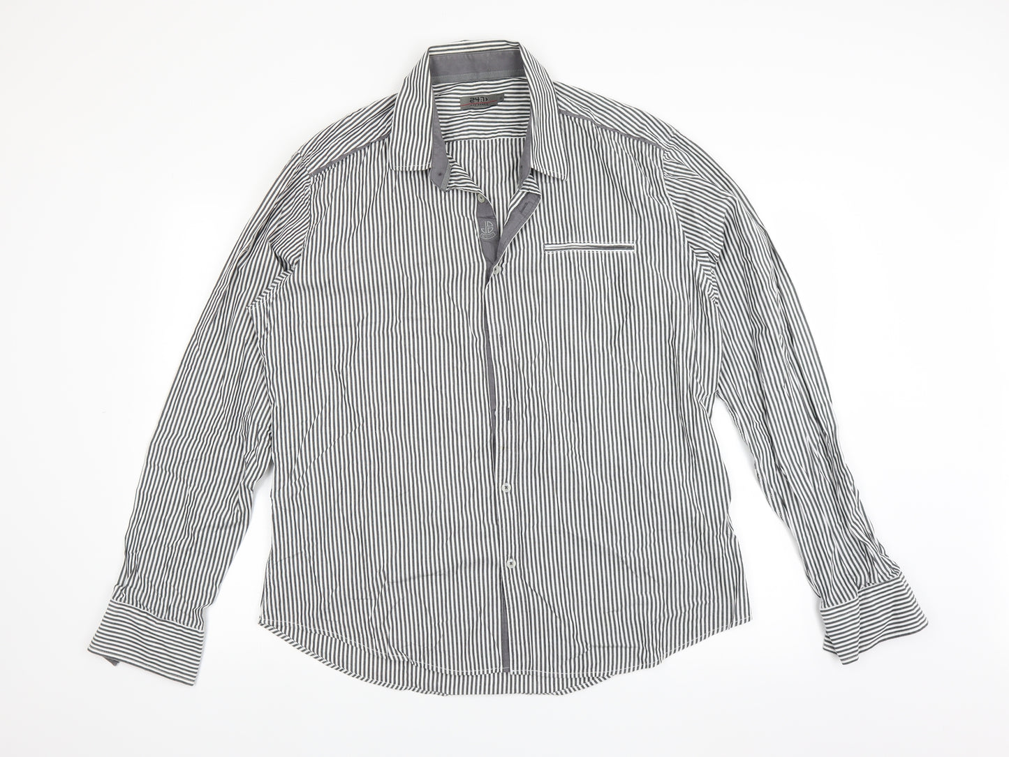 Jeff Banks Mens Grey Striped   Dress Shirt Size XL