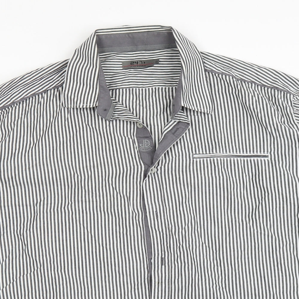 Jeff Banks Mens Grey Striped   Dress Shirt Size XL