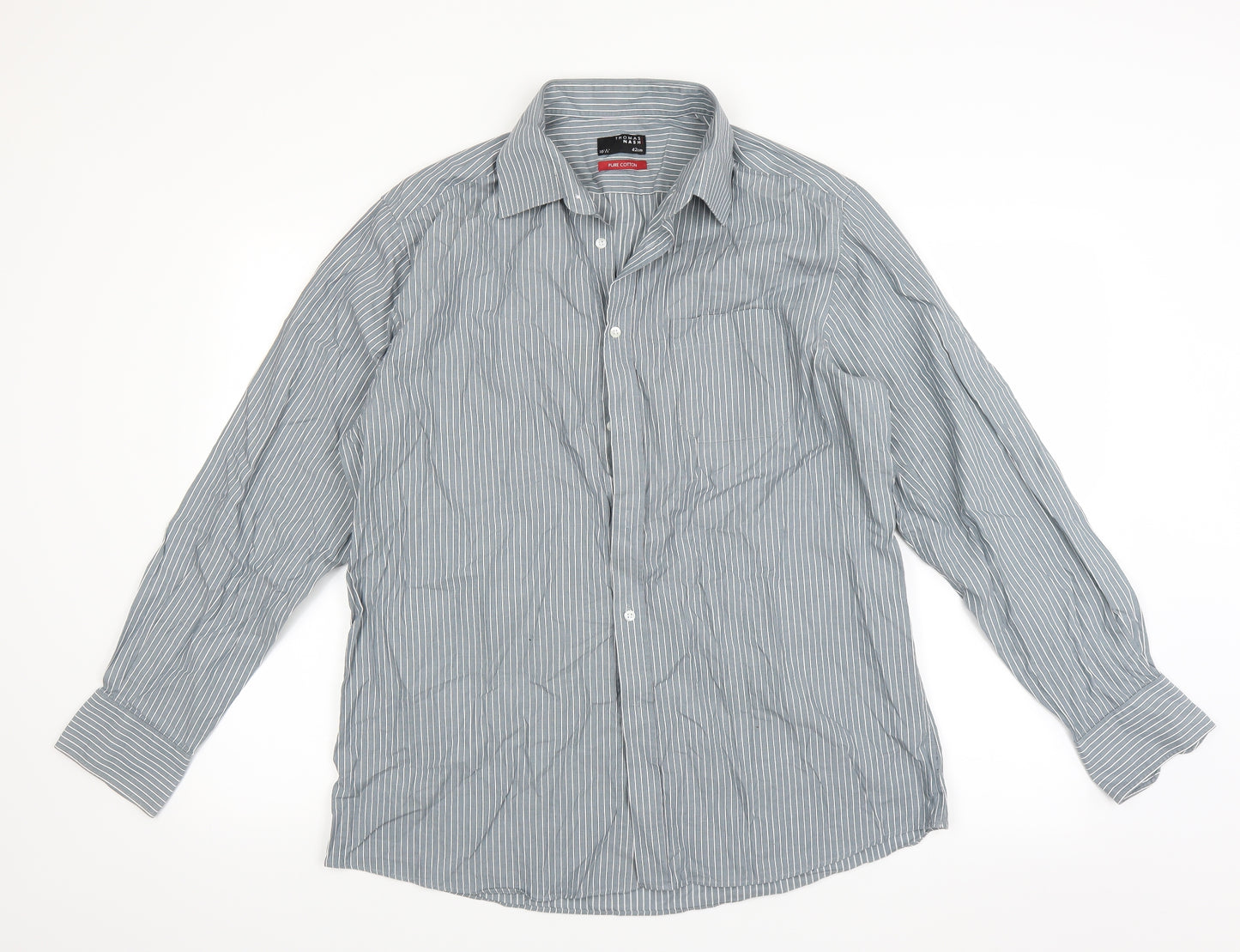 Thomas Nash Mens Blue Striped   Dress Shirt Size 16.5