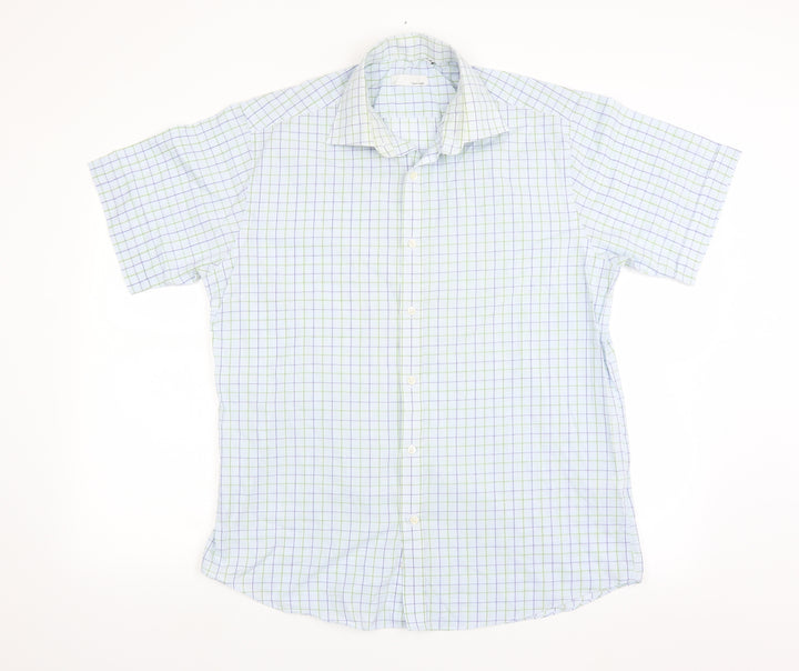 BHS Mens Blue Check   Button-Up Size 16