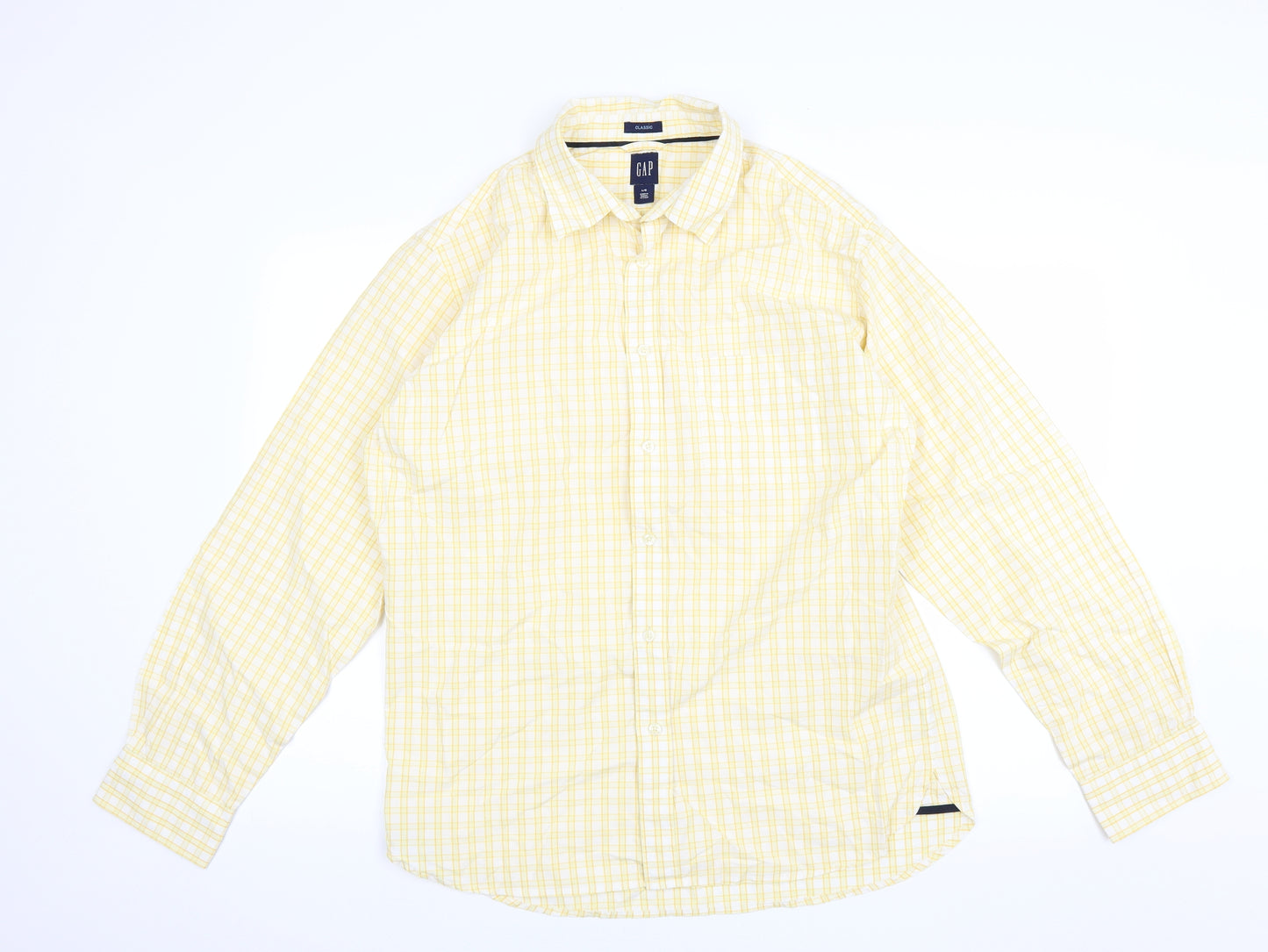 Gap Mens Yellow Check   Dress Shirt Size L