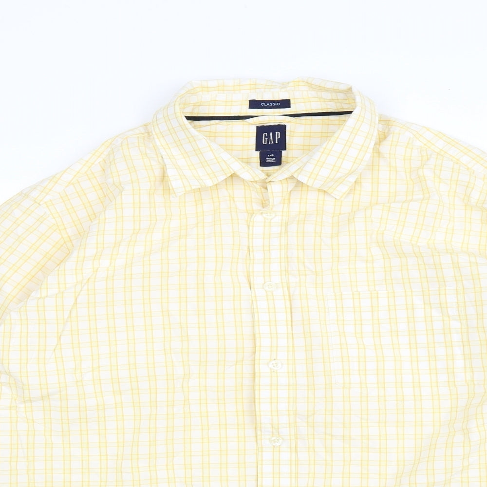 Gap Mens Yellow Check   Dress Shirt Size L