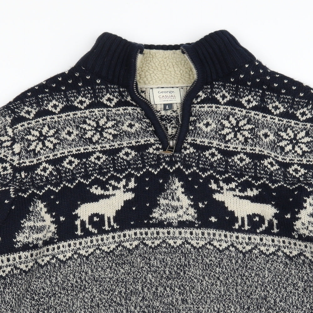 George Mens Blue   Pullover Jumper Size L  - CHRISTMAS