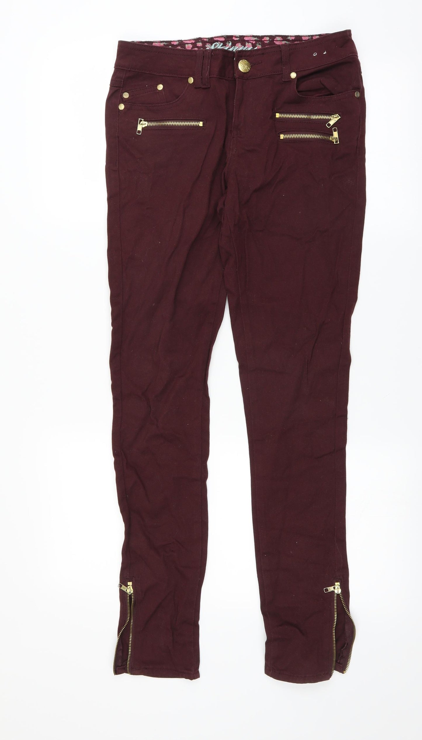 Primark Womens Red   Skinny Jeans Size 10 L32 in - burgundy zip detail