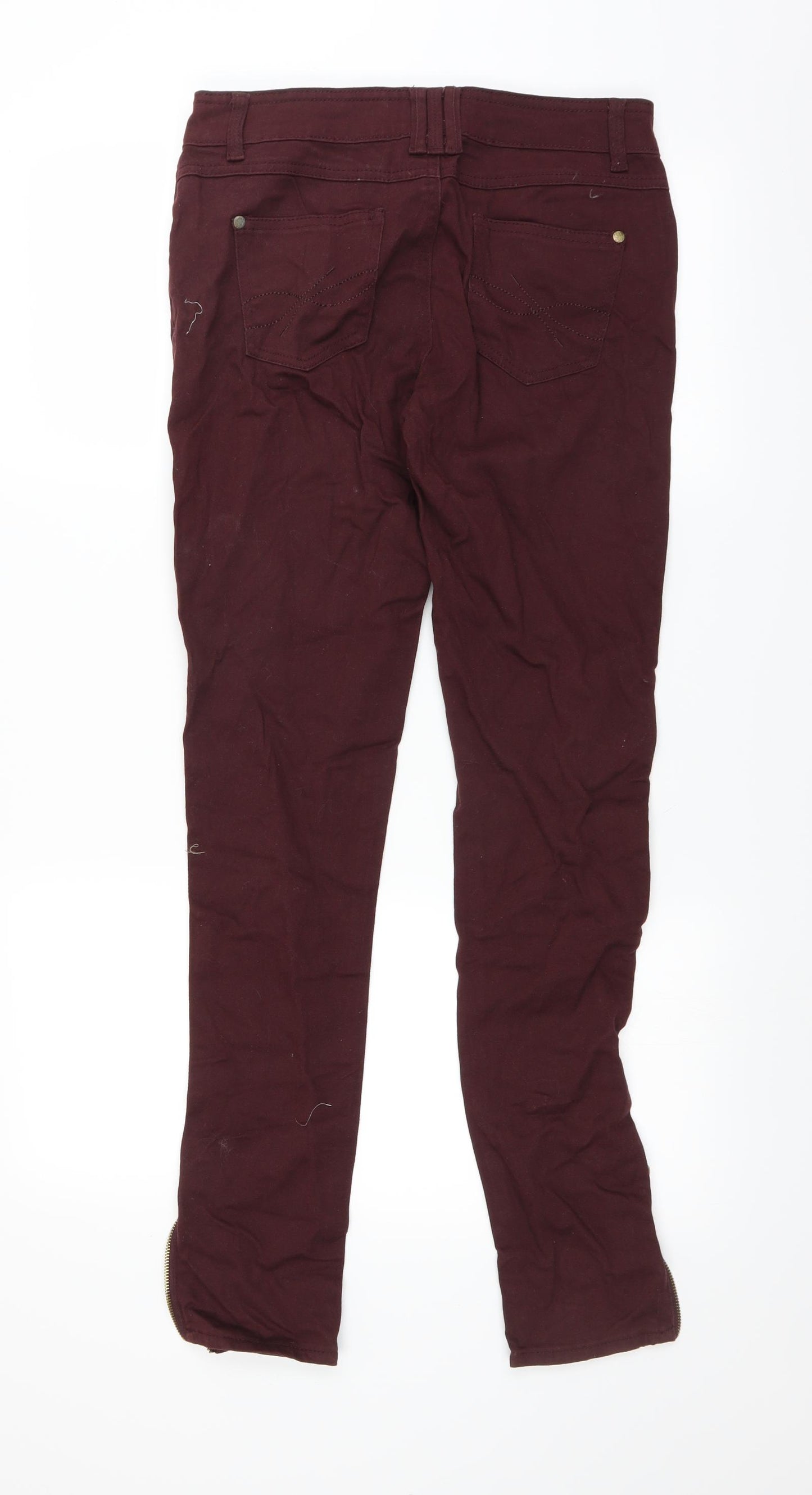 Primark Womens Red   Skinny Jeans Size 10 L32 in - burgundy zip detail