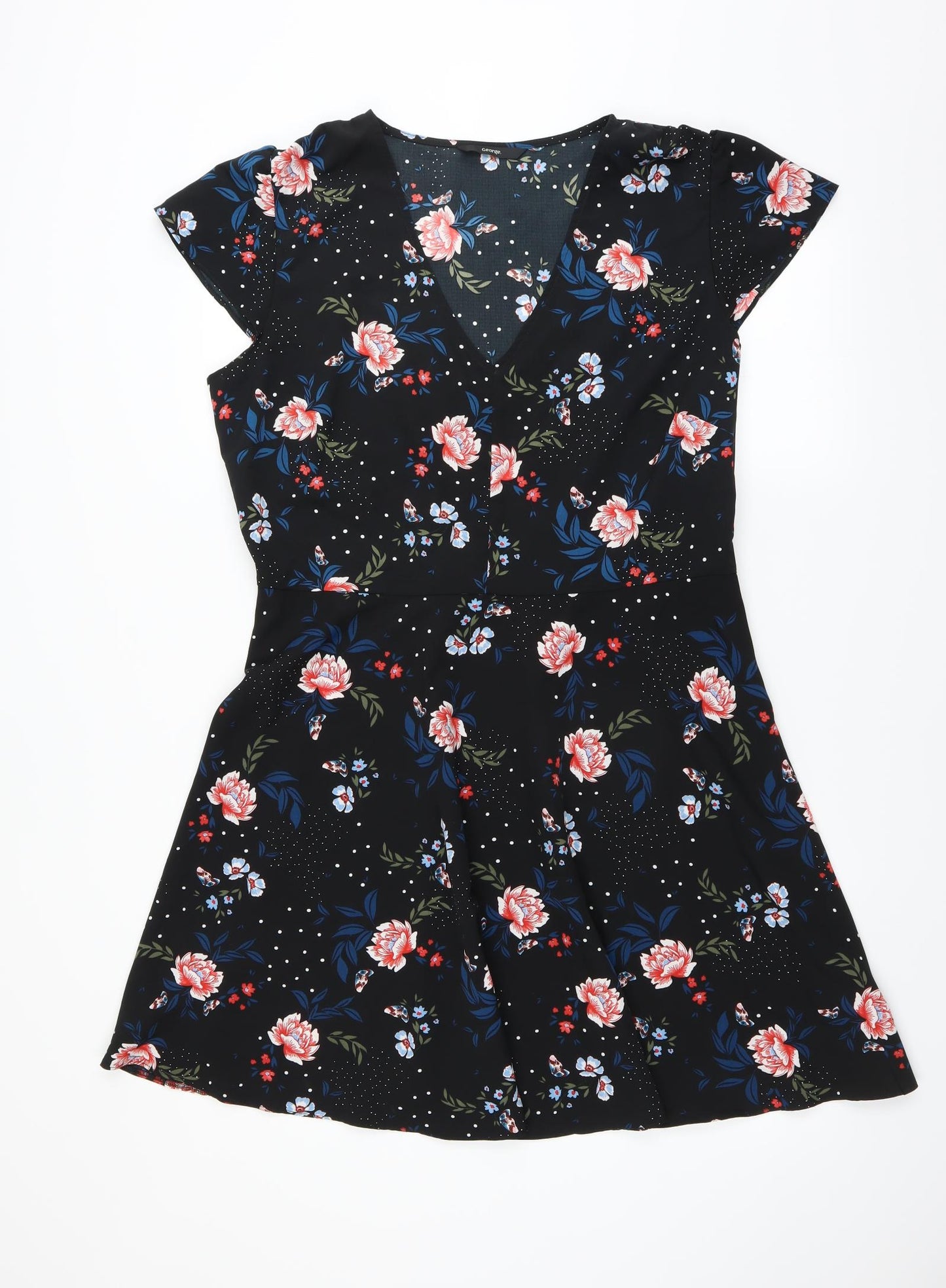 George Womens Black Floral  Fit & Flare  Size 14