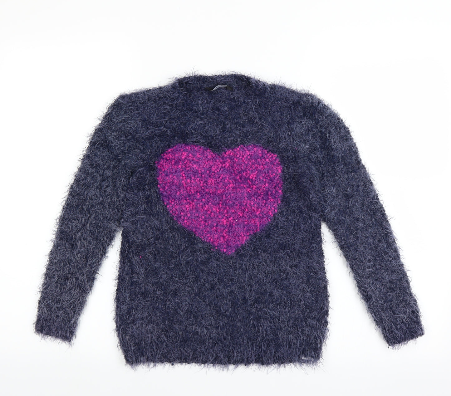 George Girls Blue   Pullover Jumper Size 10-11 Years  - heart fluffy