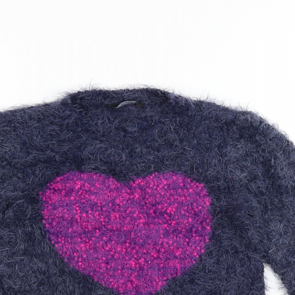 George Girls Blue   Pullover Jumper Size 10-11 Years  - heart fluffy