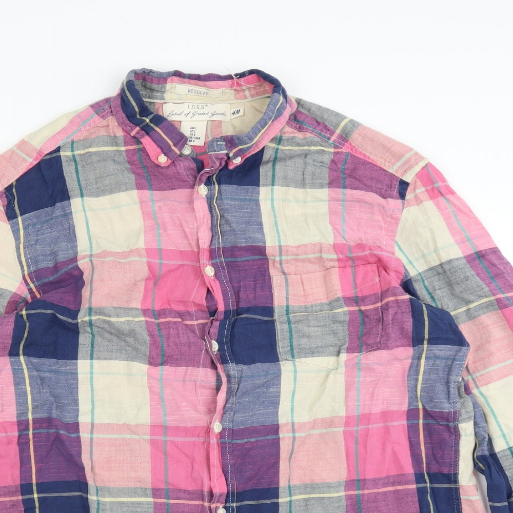 H&M Mens Pink Check   Button-Up Size L
