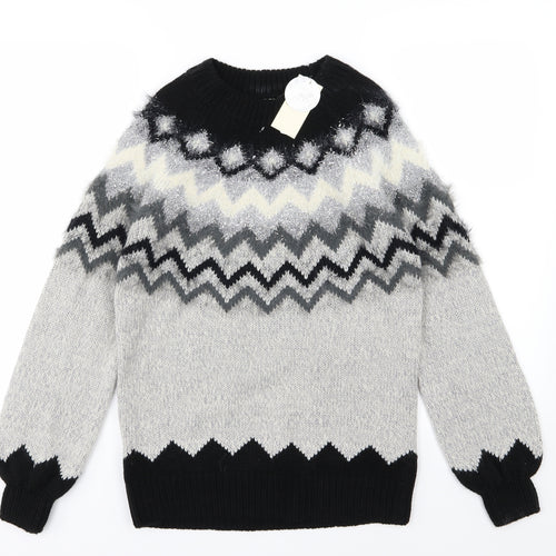 Papaya Womens Grey Geometric Knit Pullover Jumper Size S