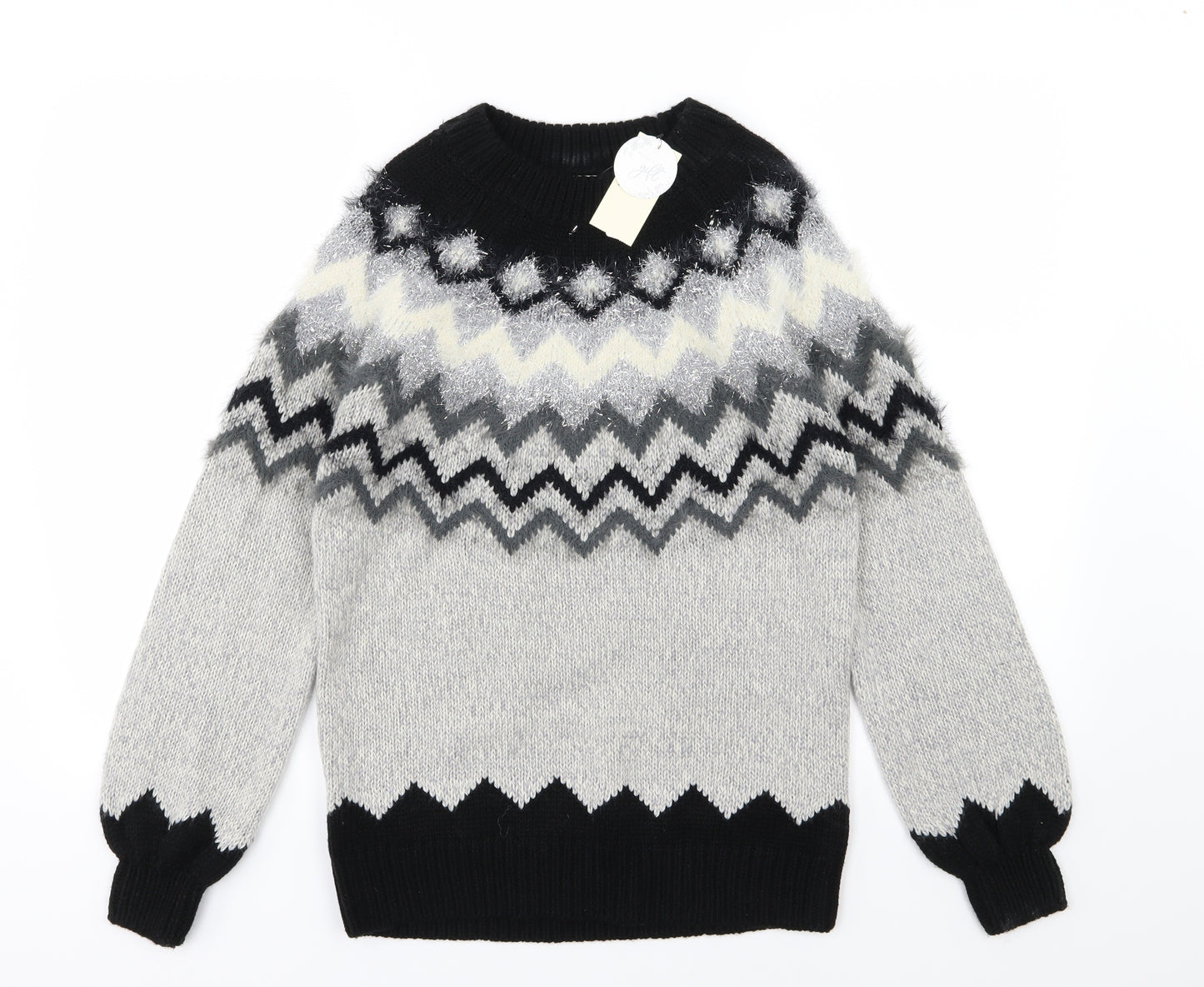 Papaya Womens Grey Geometric Knit Pullover Jumper Size S