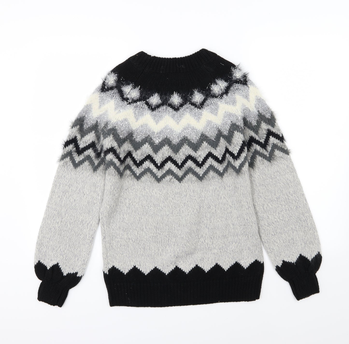 Papaya Womens Grey Geometric Knit Pullover Jumper Size S