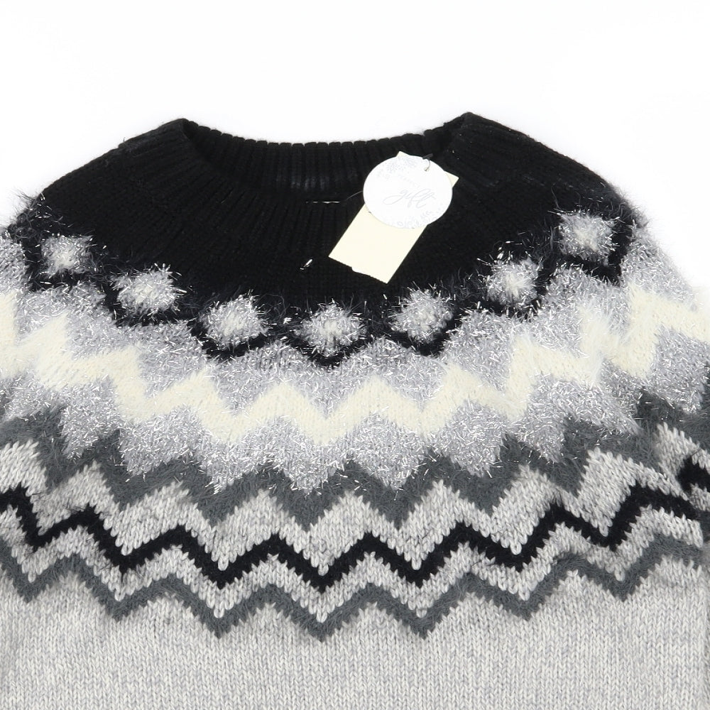 Papaya Womens Grey Geometric Knit Pullover Jumper Size S