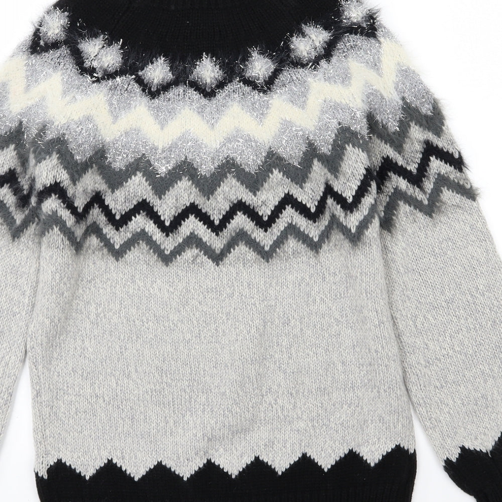 Papaya Womens Grey Geometric Knit Pullover Jumper Size S