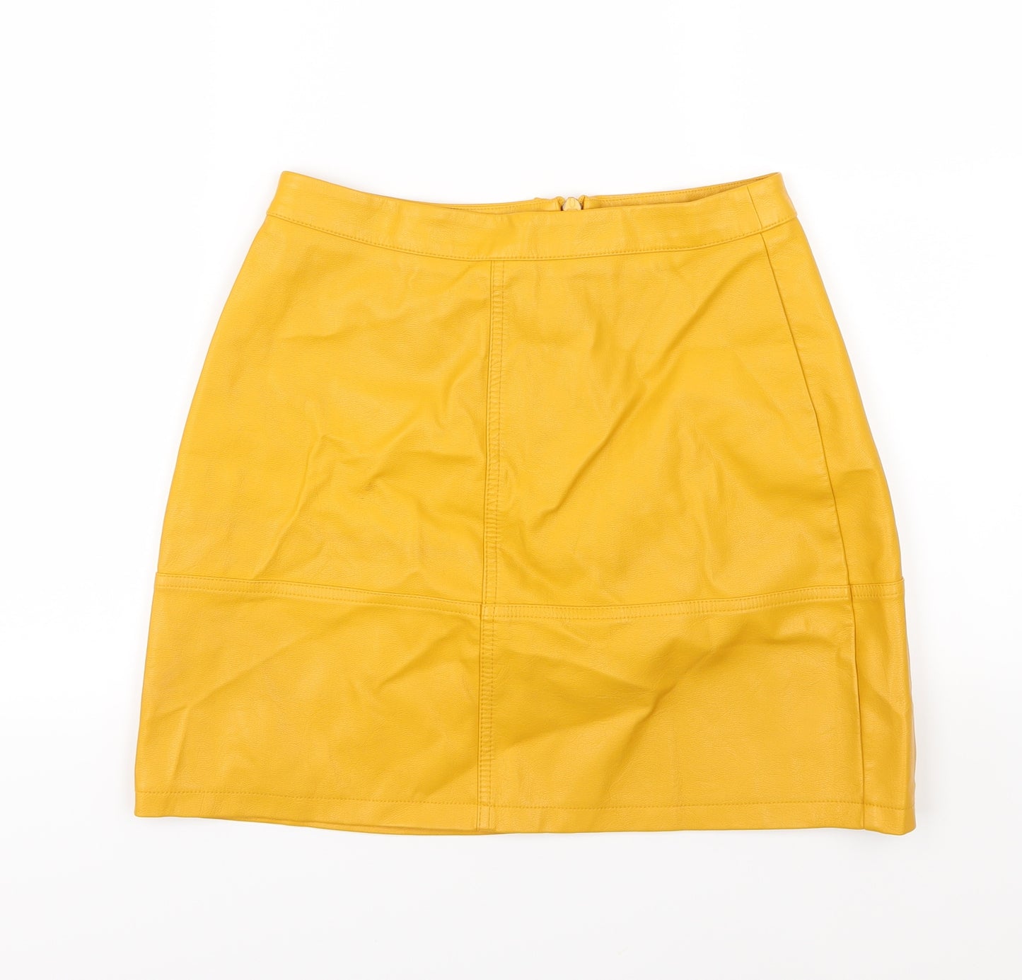 New Look Womens Yellow   A-Line Skirt Size 8  - Leather Effect