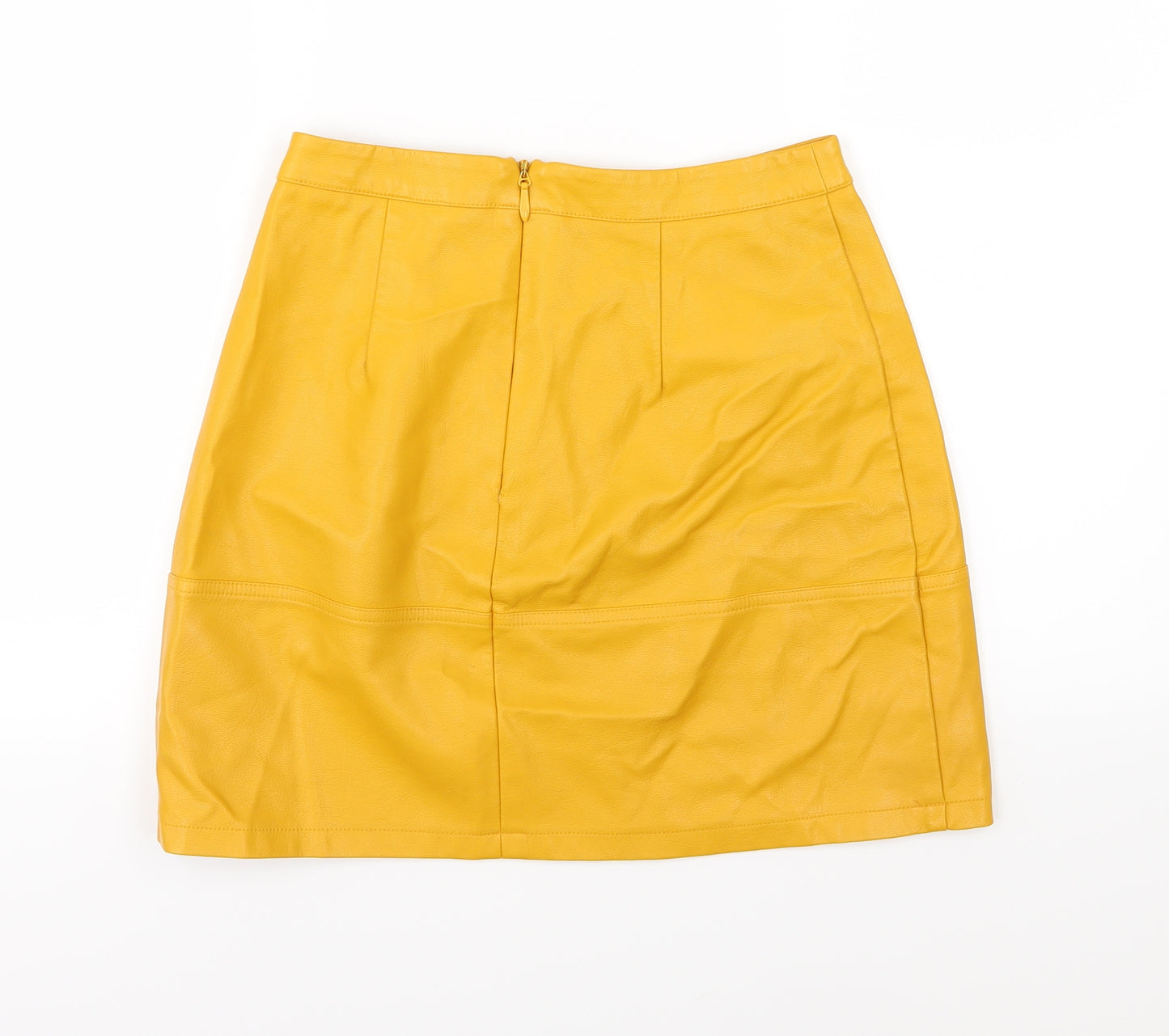 New Look Womens Yellow   A-Line Skirt Size 8  - Leather Effect