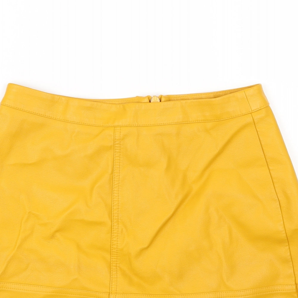 New Look Womens Yellow   A-Line Skirt Size 8  - Leather Effect