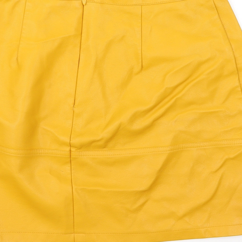 New Look Womens Yellow   A-Line Skirt Size 8  - Leather Effect