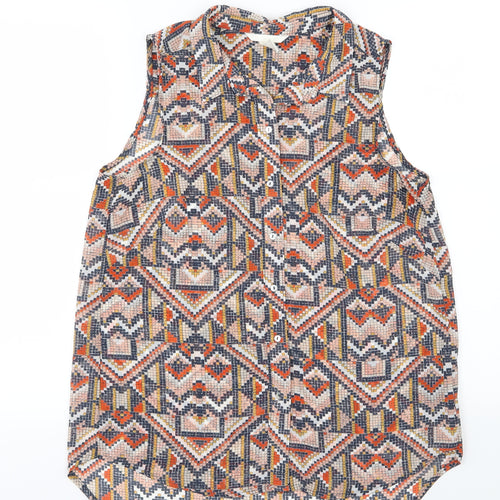 H&M Womens Multicoloured Geometric Chiffon Basic Button-Up Size 8