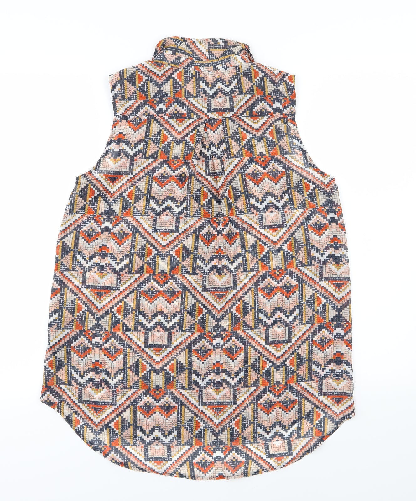 H&M Womens Multicoloured Geometric Chiffon Basic Button-Up Size 8