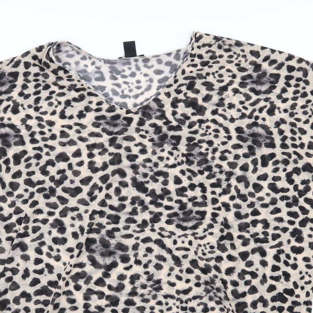 H&M Womens Brown Animal Print Jersey Basic T-Shirt Size M  - Oversized