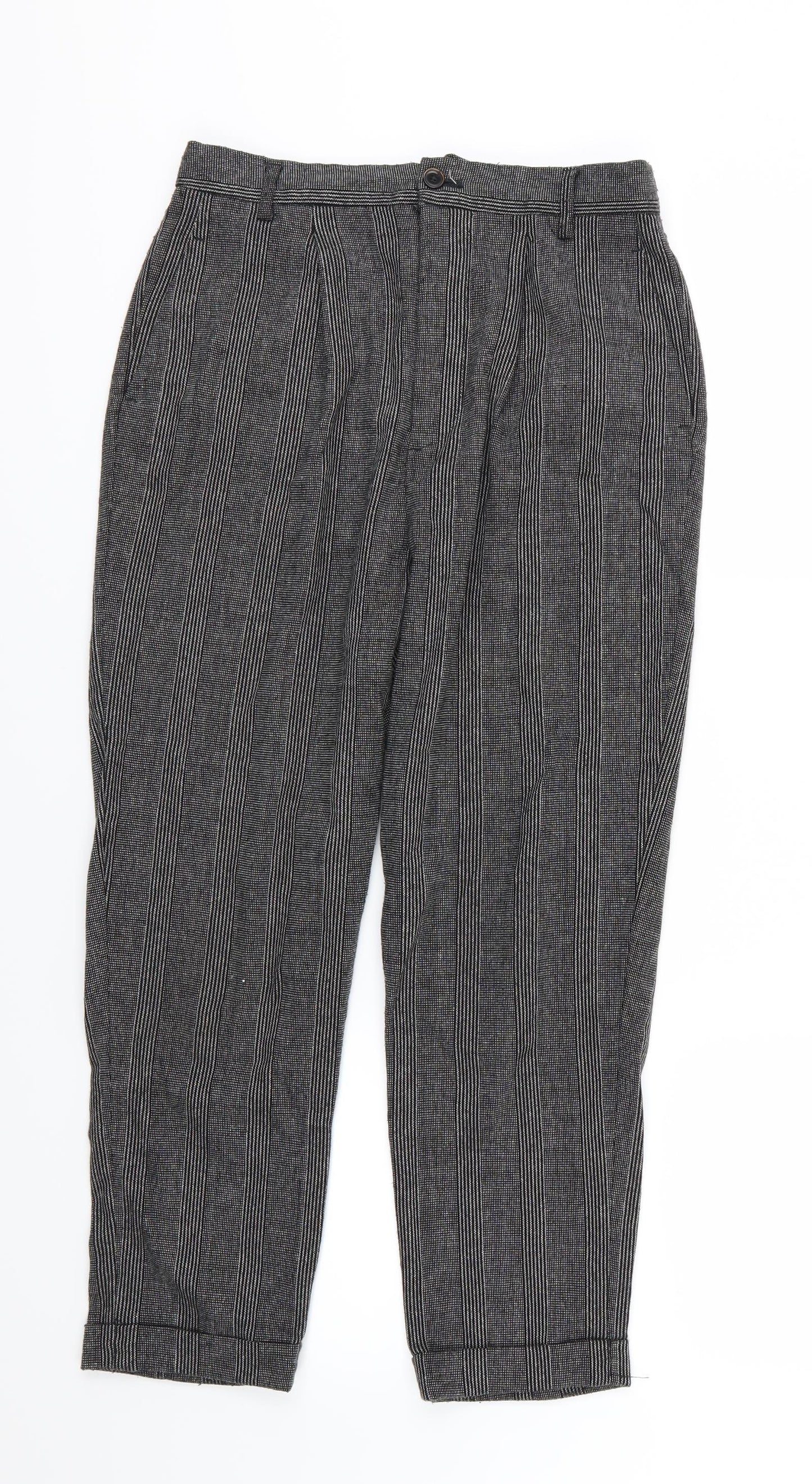 Zara Womens Grey Striped  Cropped Trousers Size S L23 in