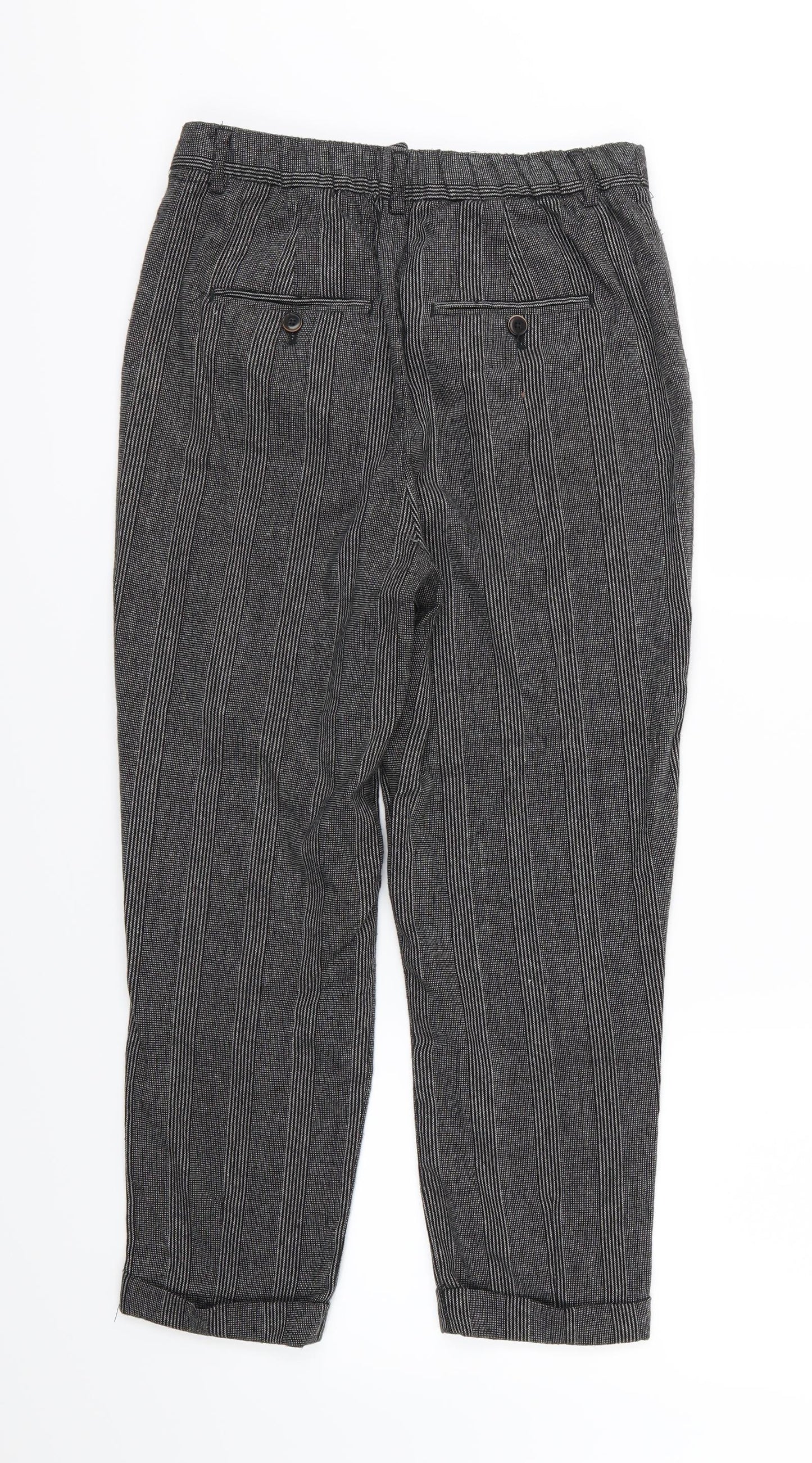Zara Womens Grey Striped  Cropped Trousers Size S L23 in