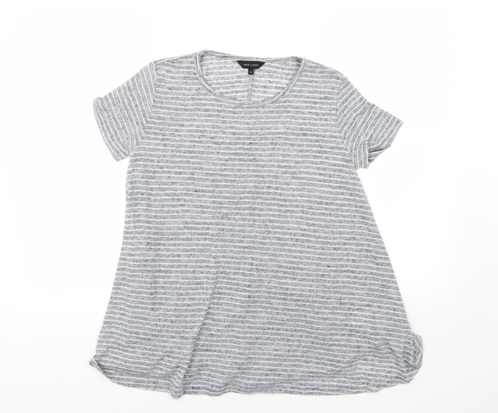 New Look Womens Grey Striped Woven Basic T-Shirt Size 6