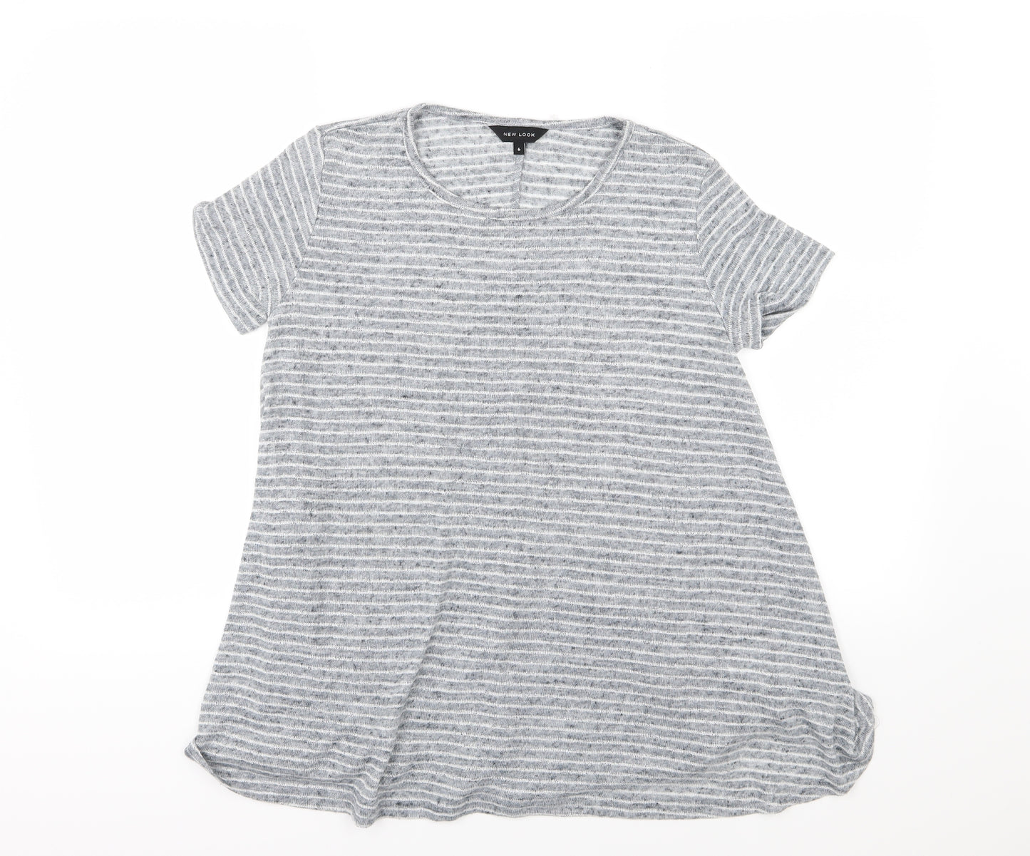 New Look Womens Grey Striped Woven Basic T-Shirt Size 6