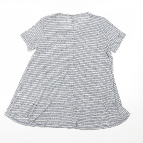 New Look Womens Grey Striped Woven Basic T-Shirt Size 6