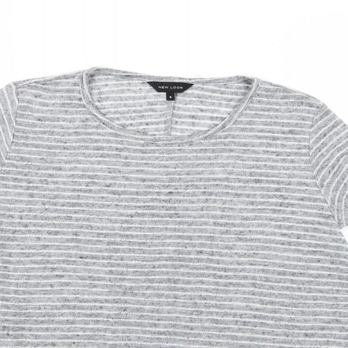 New Look Womens Grey Striped Woven Basic T-Shirt Size 6
