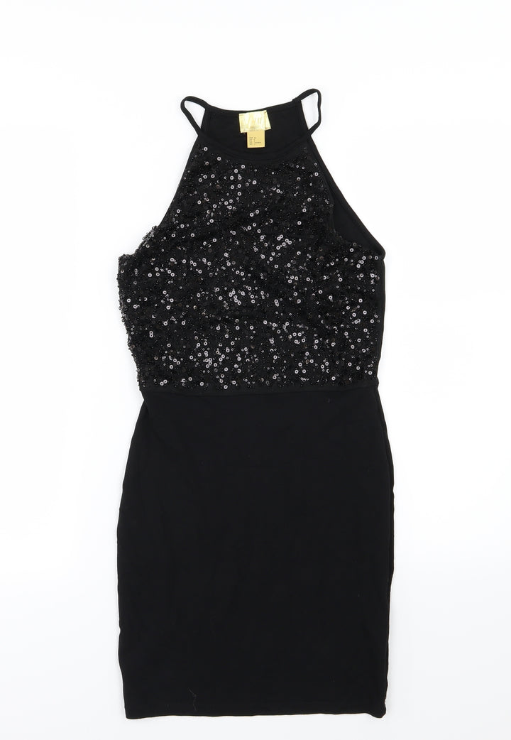 H&M Womens Black  Jersey Pencil Dress  Size 4  - Sequin