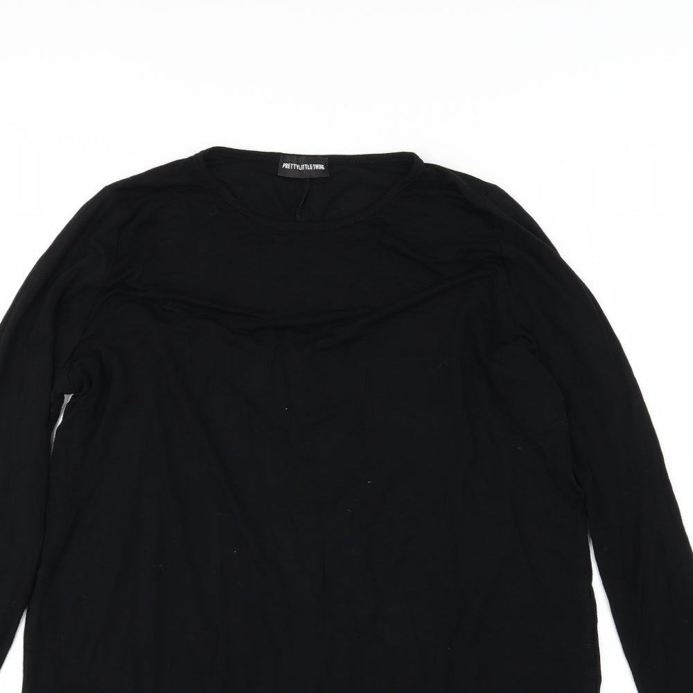 PRETTYLITTLETHING Womens Black  Jersey Basic T-Shirt Size 12  - Side splits