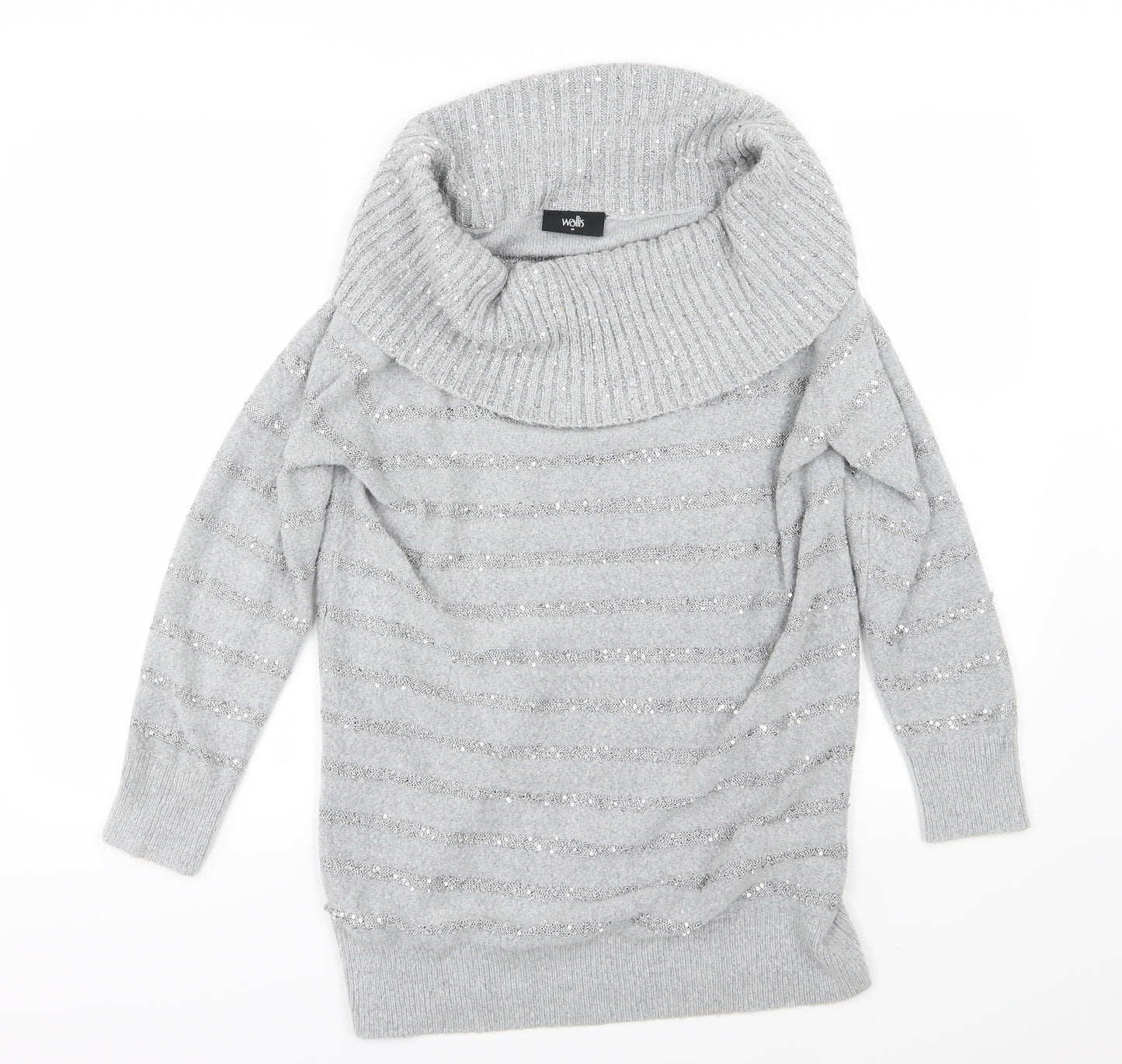 Wallis Womens Grey Striped Knit Pullover Jumper Size M