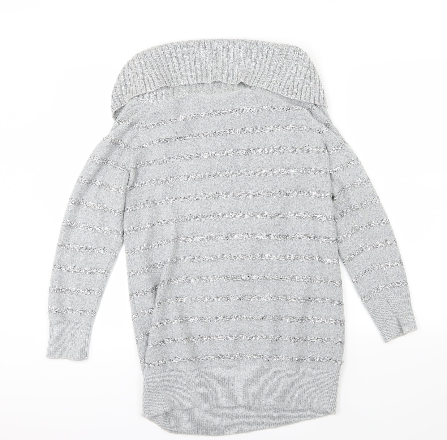 Wallis Womens Grey Striped Knit Pullover Jumper Size M