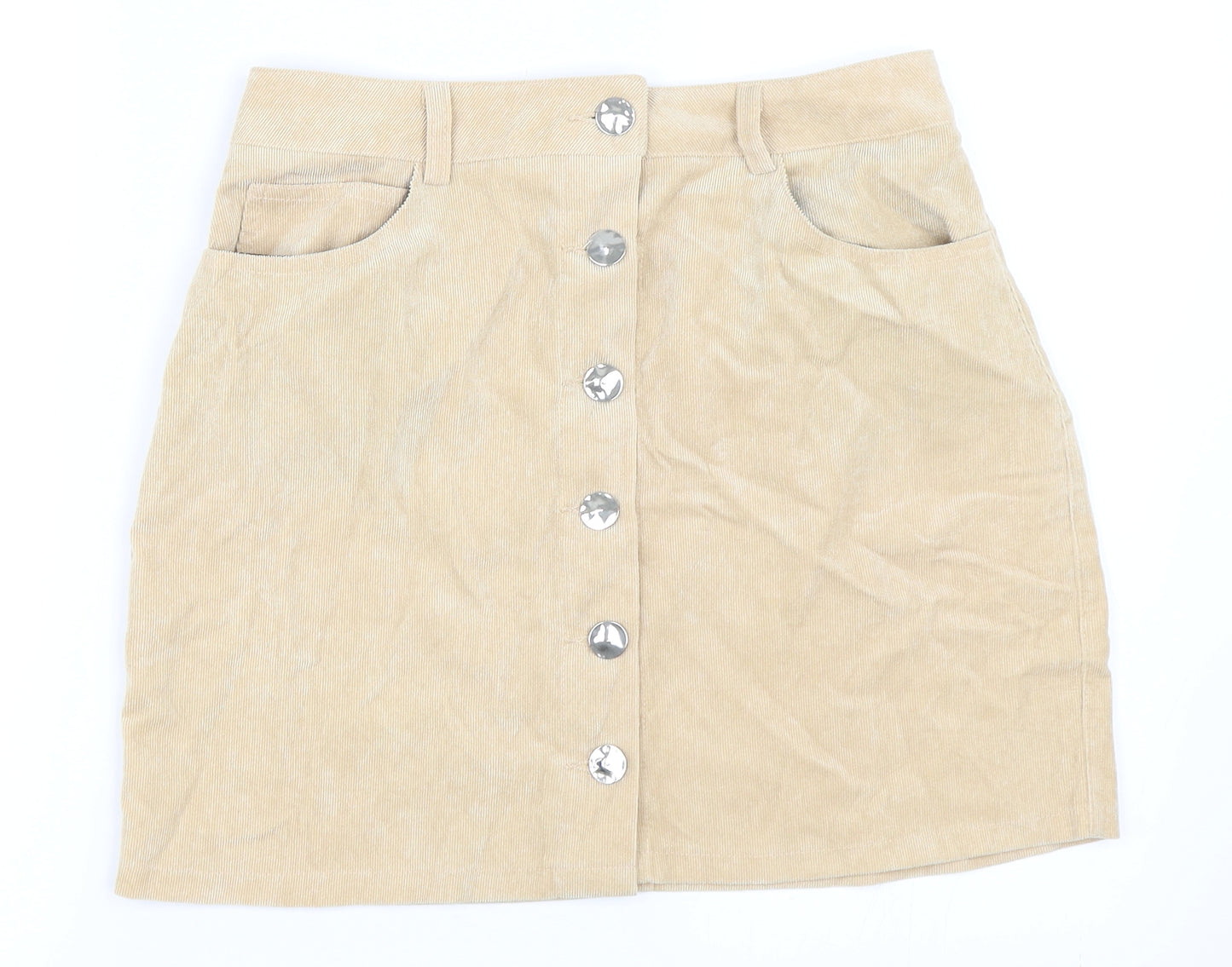 Boohoo Womens Beige  Corduroy A-Line Skirt Size 12