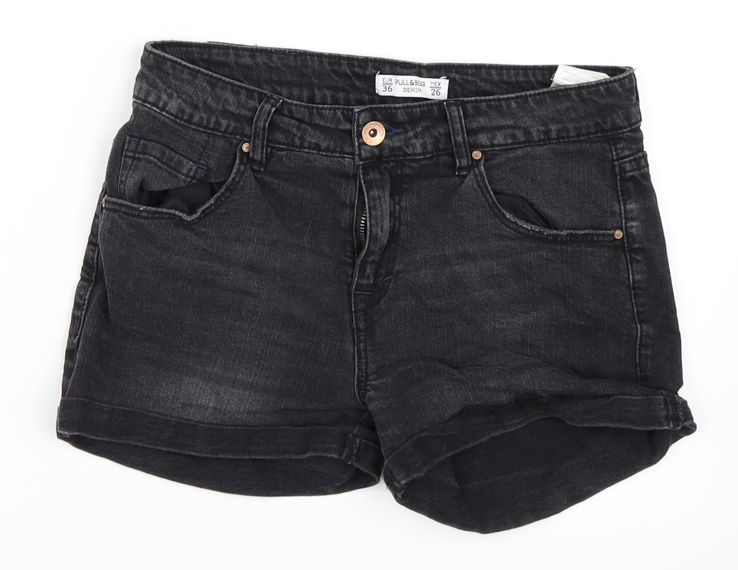 Pull & Bear Womens Black  Denim Hot Pants Shorts Size 36