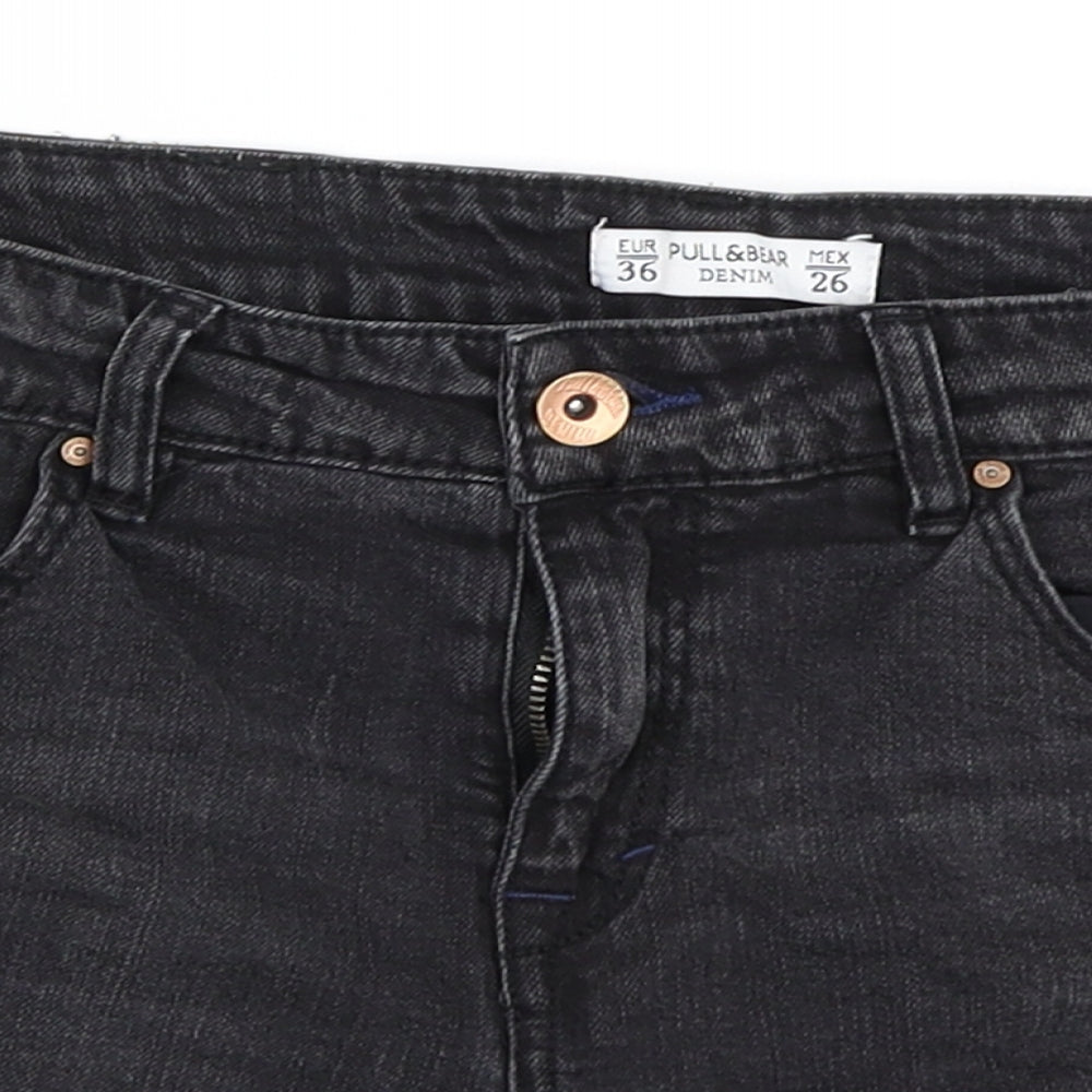 Pull & Bear Womens Black  Denim Hot Pants Shorts Size 36