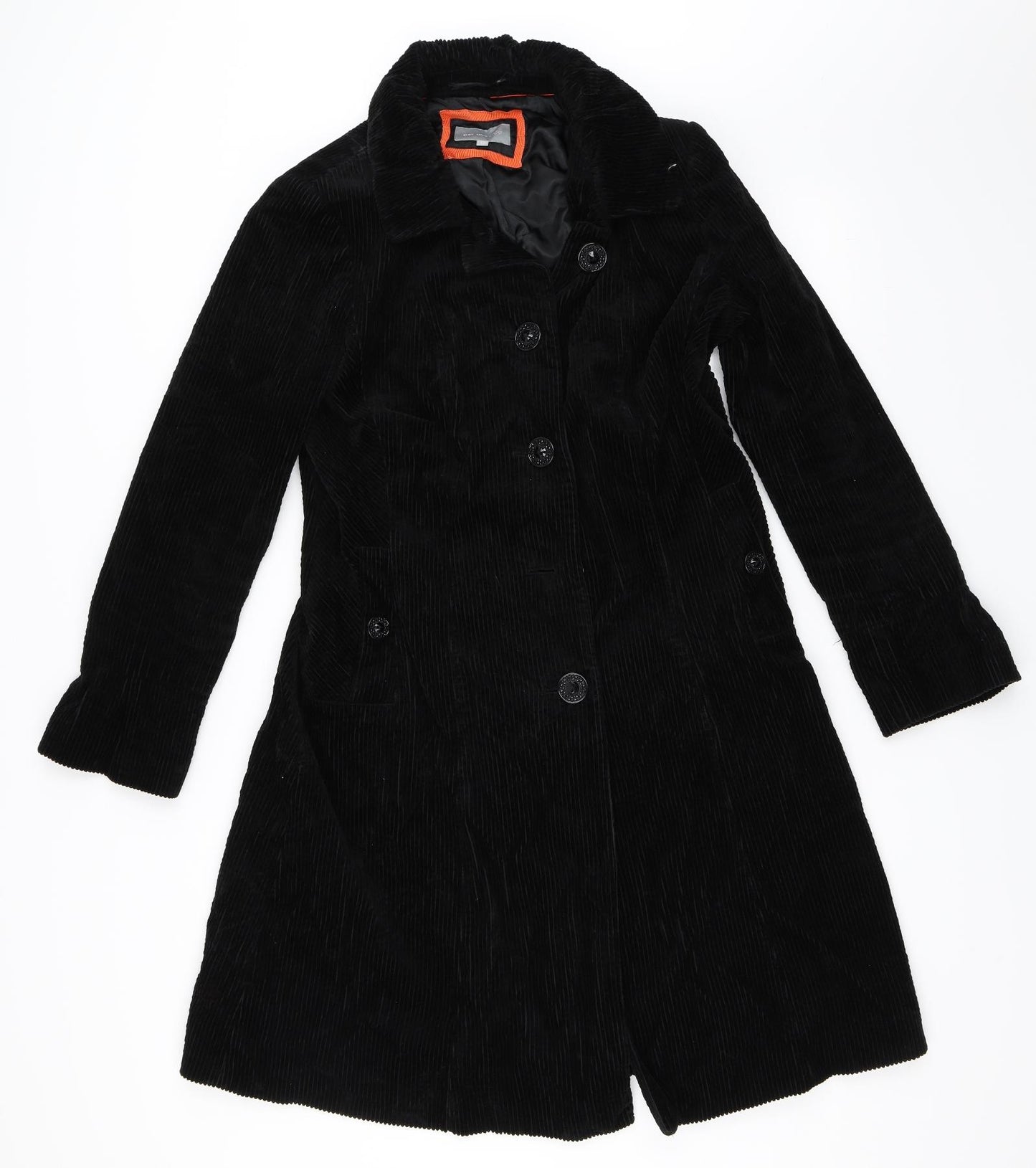 Per Una Womens Black  Corduroy Overcoat Coat Size 12