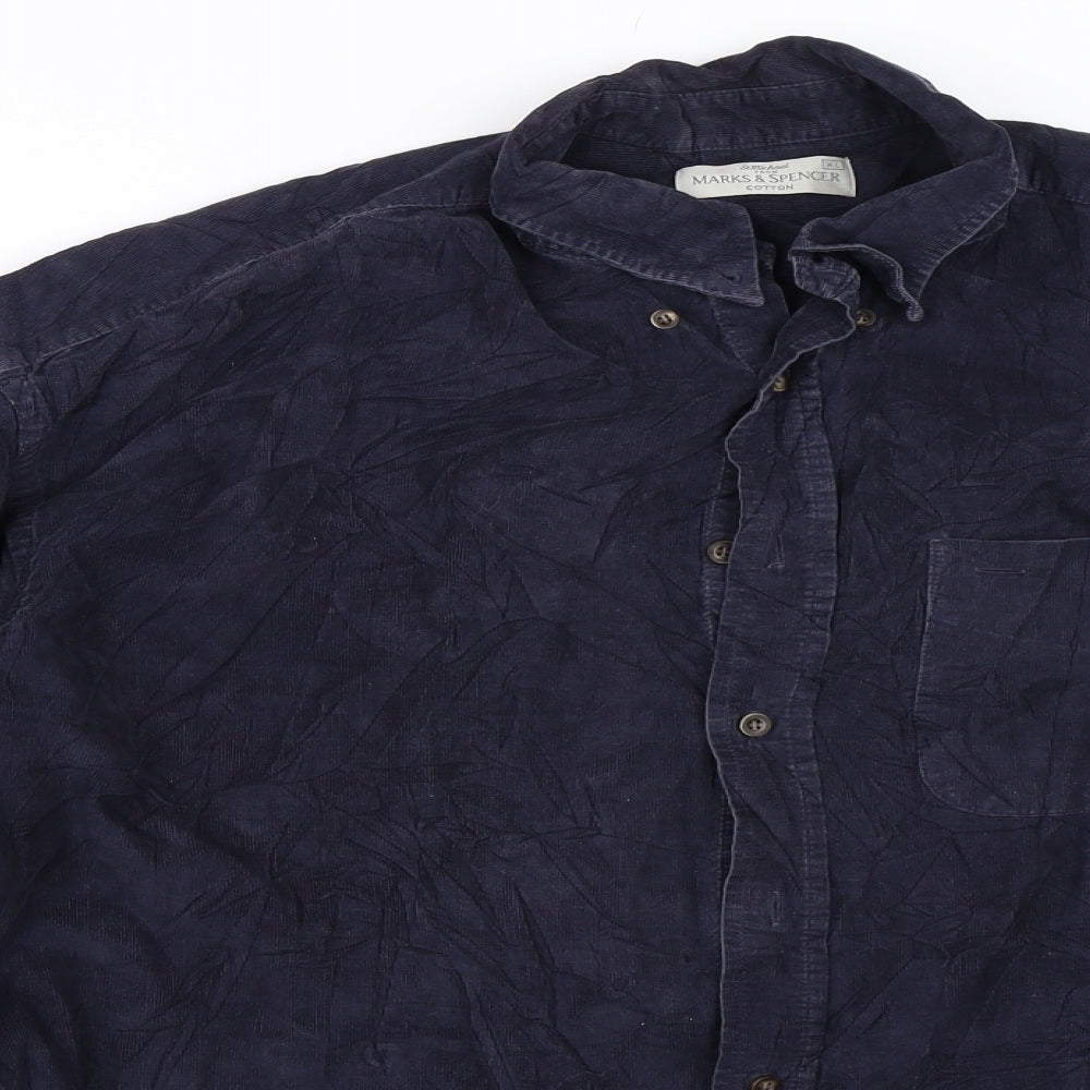 Marks and Spencer Mens Blue  Corduroy  Button-Up Size XL