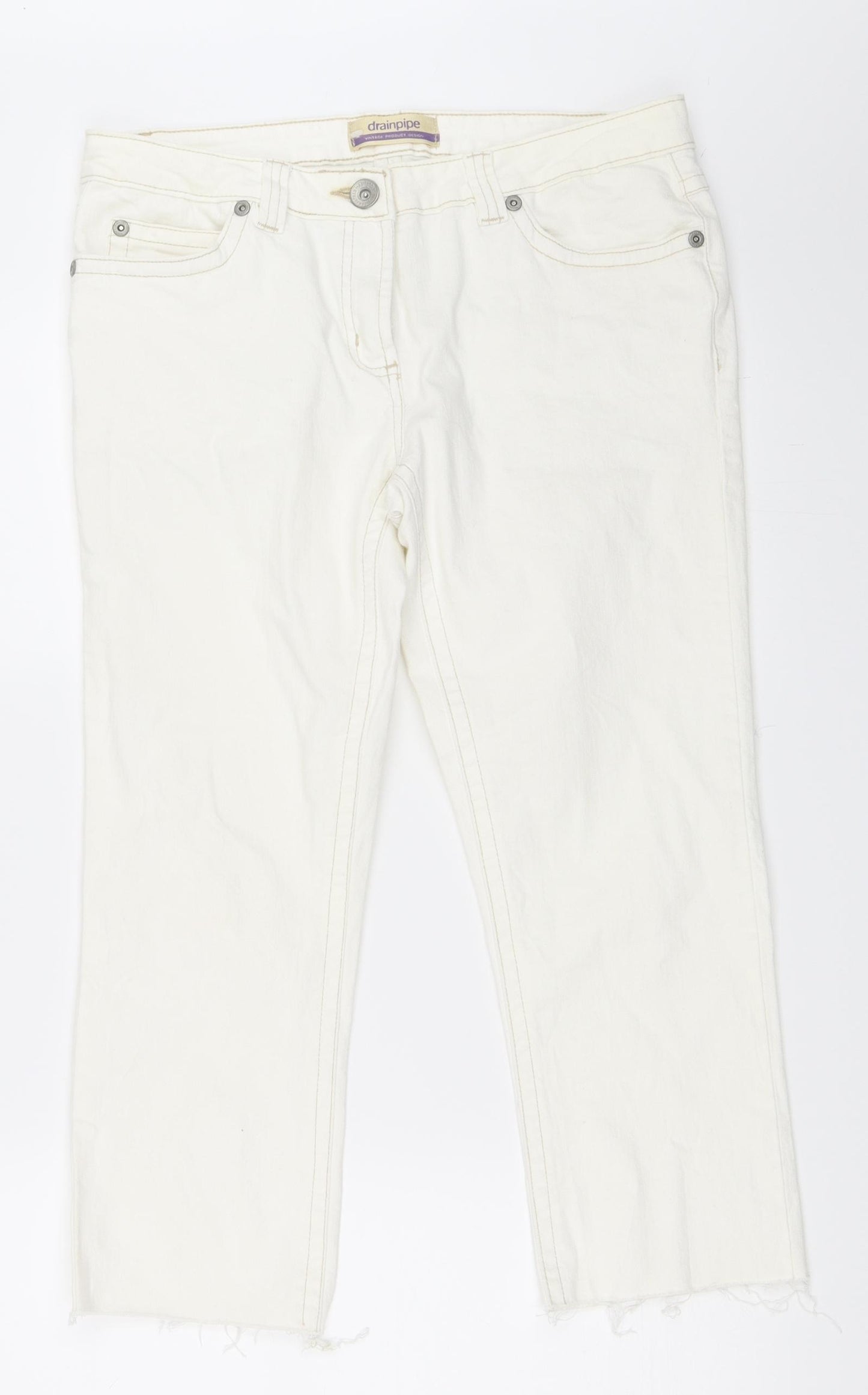 Preworn Womens White  Denim Cropped Jeans Size 14 L23 in